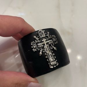 Leather and sterling silver cross cuff